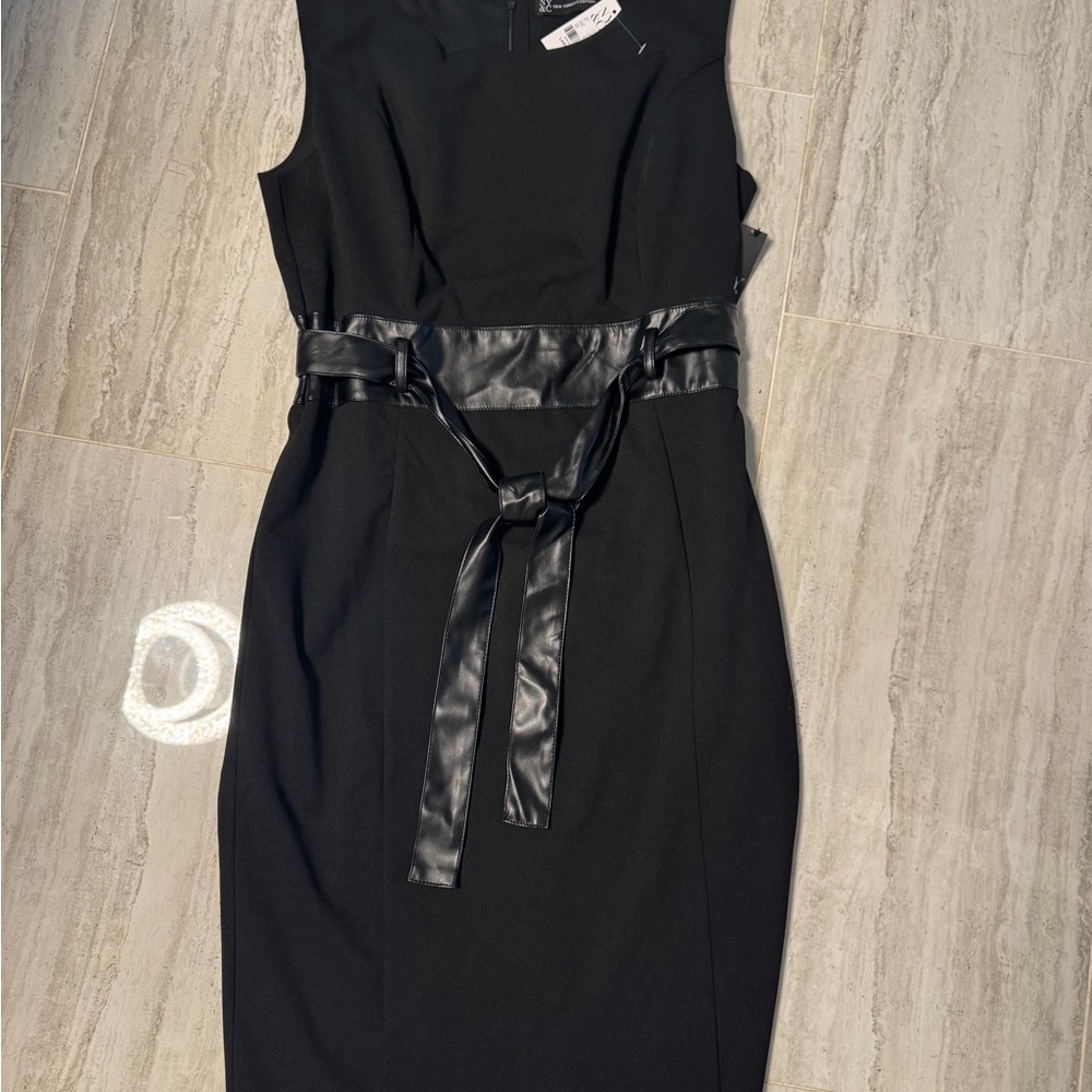 New York & Company Black Midi Dress with Satin Belt